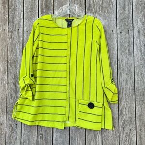 Ali Miles Tunic Women Medium Green Striped Asymmetrical Pocket Lagenlook